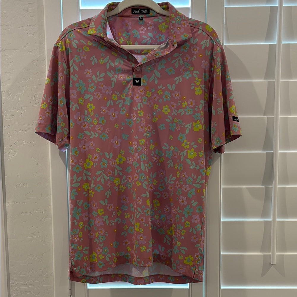 Bad Birdie Pink and Yellow Floral Polo Shirt